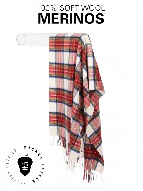 BLANCHE-KILT-NATIVE, длиный ПАЛАНТИН из мягчайшей шерсти MERINOS из пряжи средней тяжести, коллекционная линия CONFRONTATION (Собственный Взгляд) TQ.W220_CHECK/BLANC.RUG